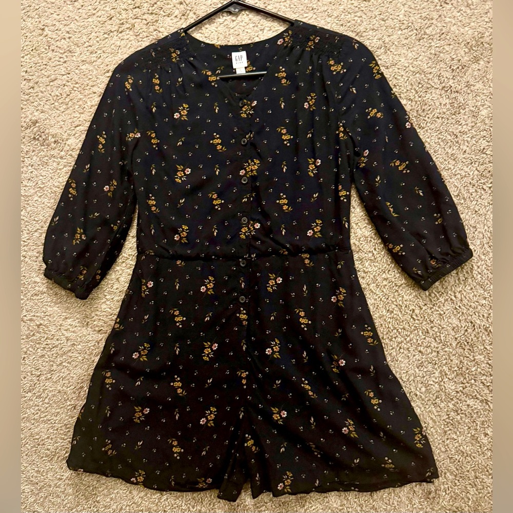 GAP Kids Black Floral Girls Romper - Size XL - Button Front - Lined - EUC